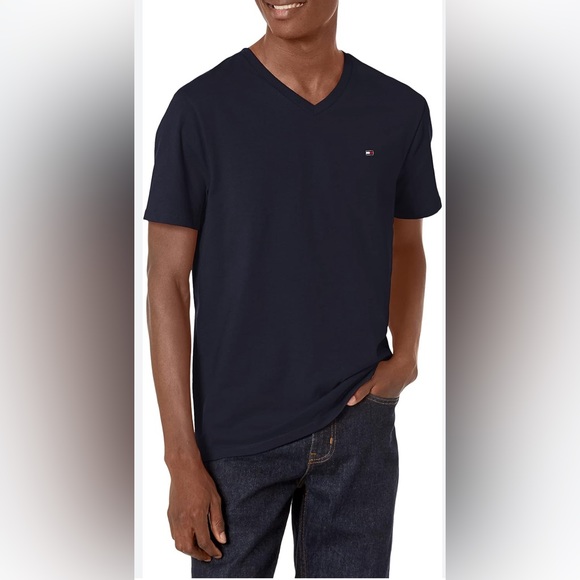 Sz M men Tommy Hilfiger short sleeve t shirt V neck NWT black - Picture 2 of 5